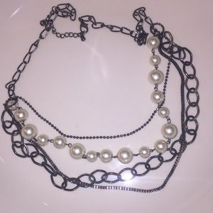 Pewter and pearl costume jewelry necklace